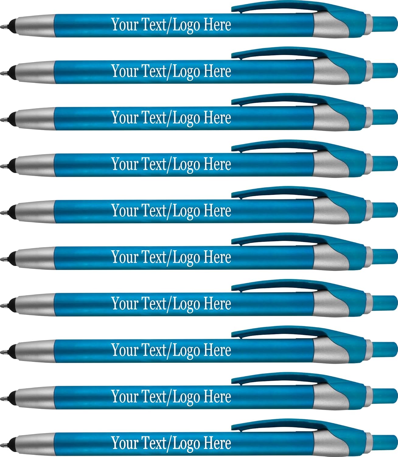 Personalized With your Custom Logo or Text Pens-Pack of 450- for Marketing, Parties, and Events, 2 in 1 Capacitive Stylus & Ballpoint Pen Compatible With Touchscreen Devices, Black Ink, Teal Pens