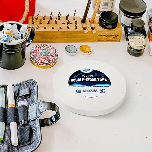 Ultra-Thin Permanent Double-Sided Tape - Double Sided Adhesive Sticky Tape for Arts, Crafts, Photography, Scrapbooking, Tear-by-Hand, Paper Backing - Acid Free 1/2Inch Wide 180FT Long