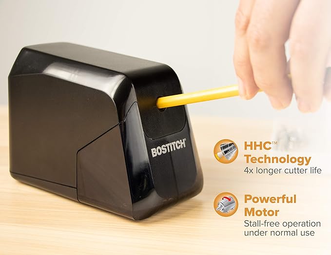 Bostitch Office Battery Pencil Sharpener, 4X Longer Cutter Life, Tip Saver Technology, Black (BPS4-BLK)