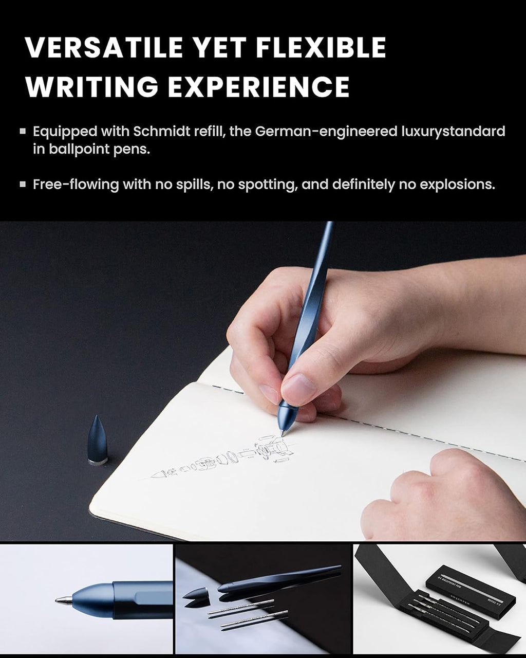 novium Hoverpen Interstellar - Futuristic Luxury Pen Made With Aerospace Alloys, Unique Aesthetic, Free Spinning Executive Pen, Gifts for Men & Women (Neptune Blue)