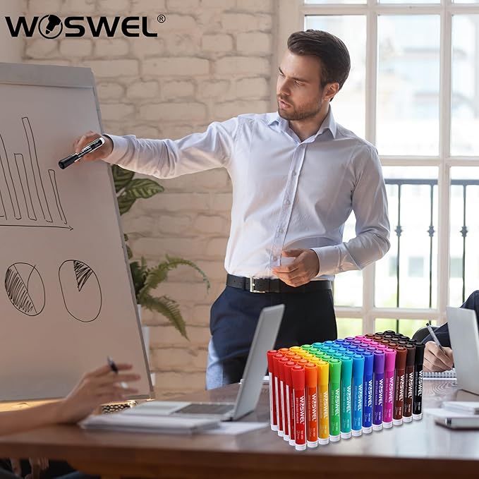 Dry Erase Markers, 60 Bulk Pack, 12 Assorted Colors Chisel Tip Whiteboard Markers, Chisel Point Low Odor Dry Erase Markers