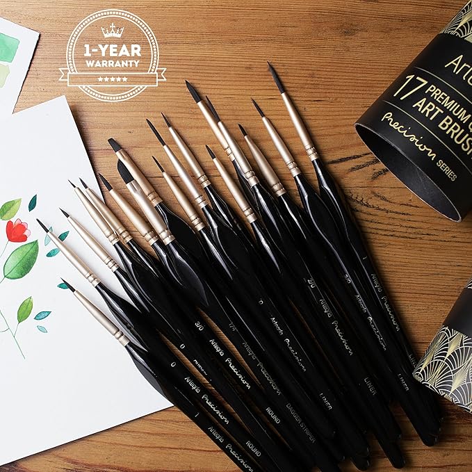 ARTEGRIA Detail Paint Brush Set, 17 Miniature Brushes with Fine Tips and Ergonomic Handles, for Small Scale Models, Figurines, Warhammer 40k, DND, Paint by Numbers for Adults