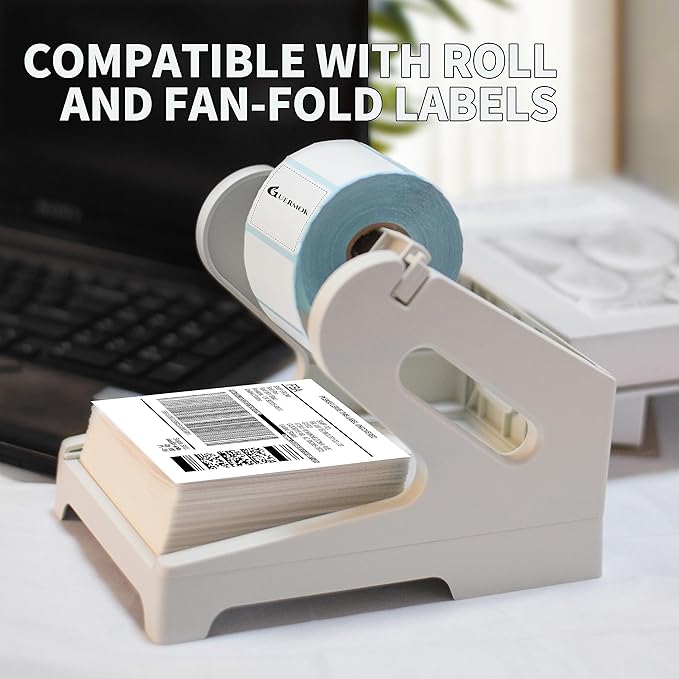 Guermok Thermal Shipping Label Holder for Rolls & Fan-Fold, Fragile Stickers for Shipping, Label Stand Desktop Printer Holder-Home Office Accessory- Sticker Dispenser for Holographic Vinyl