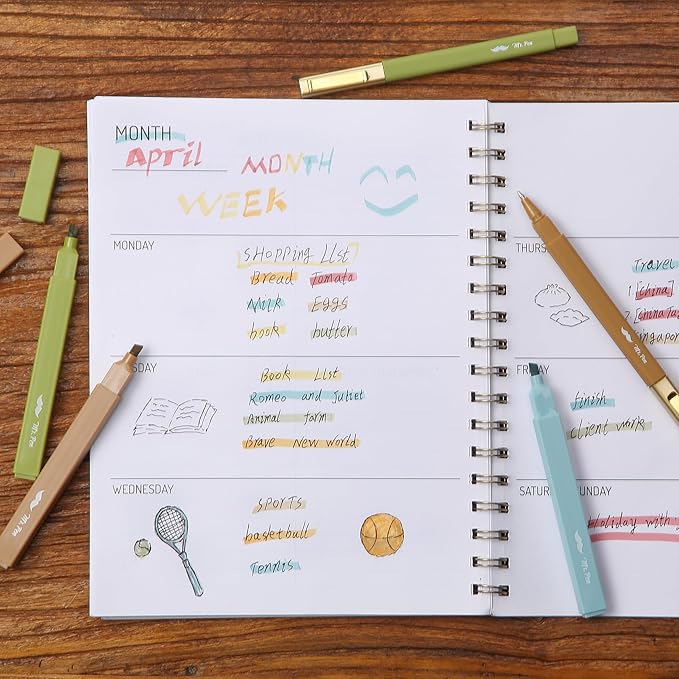 Mr. Pen- Aesthetic Highlighters and Pens No Bleed, 12 Pack, Pastel Color Bible Highlighters No Bleed, Black Ink Bible Pens, Highlighter Pens, No Bleed Highlighters for Bibles, Bible Pens