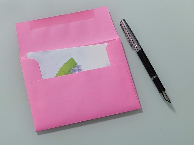 EnDoc A2 Colored Envelopes - For Invitations, Photos, Graduation, Baby Shower - 4 3/8 x 5 3/4 Inches Gummed Seal Greeting Cards Envelopes, Pink Color - 25 Pack