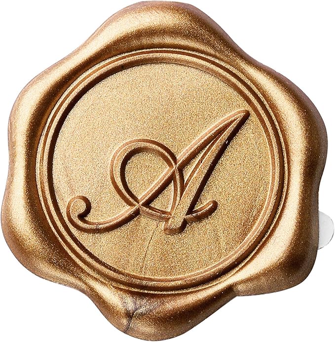 Yoption Initial A Wax Seal Stickers, 100 Pack Antique Gold Self Adhesive Envelope Seal Stickers for Wedding Party Birthday Christmas (A)