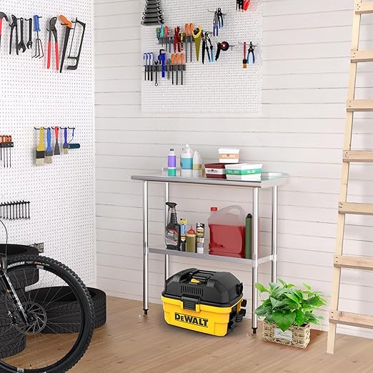 Stainless Steel Table 14 x 36 Inches Metal Prep Table with Backsplash & Adjustable Undershelf for Commercial Kitchen, Outdoor, Restaurant, Hotel & Garage