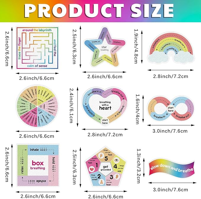 Libima 72 Pieces Anxiety Sensory Stickers Anxiety Textured Stickers Fidget Stickers Mindfulness Sticker School Counselor Supplies Adult Sensory Items Anxiety Relief, 9 Styles(Classic Color)