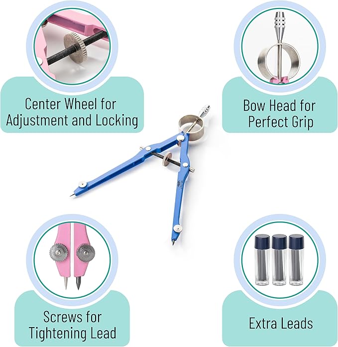 Mr. Pen- Professional Compass for Geometry, Blue with Extra Leads, Metal Compass with Lock, Drawing Compass, Geometry Compass, Math Compass, Compass Drawing, Drafting Compass, Drafting Tools