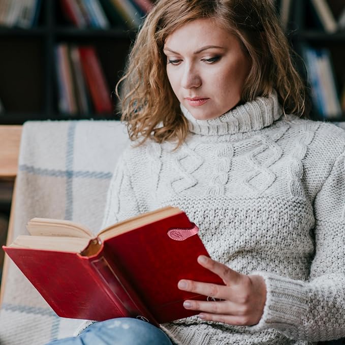 Personalized Leather Magnetic Bookmarks (1 Pack) Vintage Custom Engraved Initial ID Identification Book Marker Clip Gift for Book Lover Avid Readers (Letter W, Red)