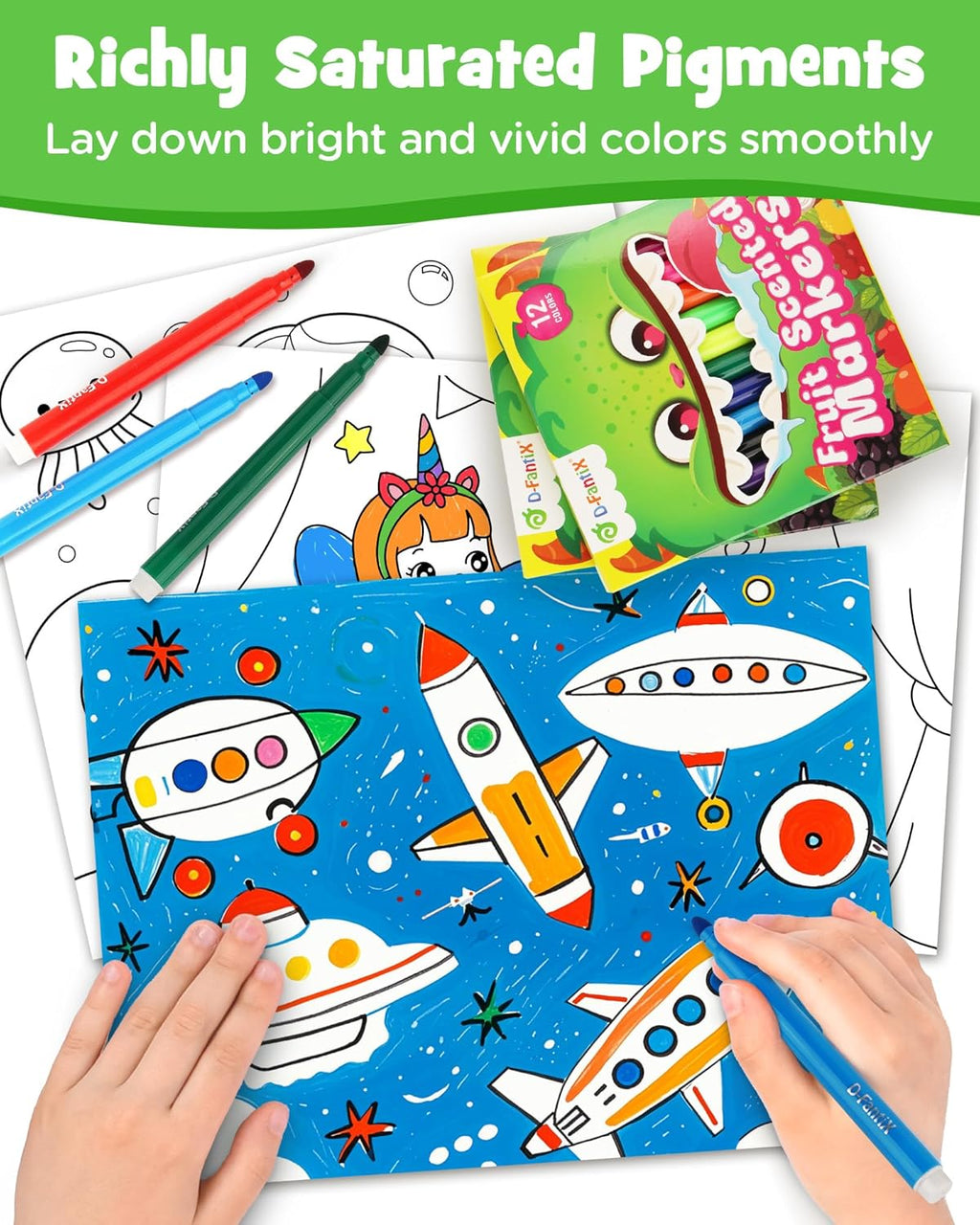 D-FantiX 12 Packs Fruit Scented Washable Markers for Kids Toddlers, 144 Count Coloring Markers Set, Bulk Art Supplies, Back to School Supplies, Gifts for Party Favors, Classroom Prizes, Donations