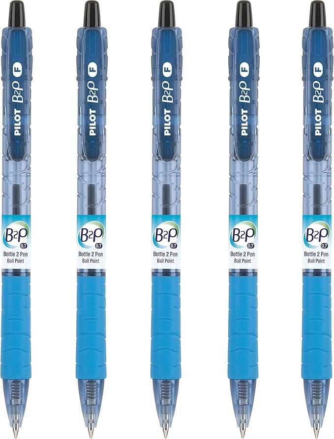 PILOT B2P - Bottle to Pen Refillable & Retractable Ball Point Pen Made From Recycled Bottles, Fine Point, Black Ink, 5-Pack (32612)