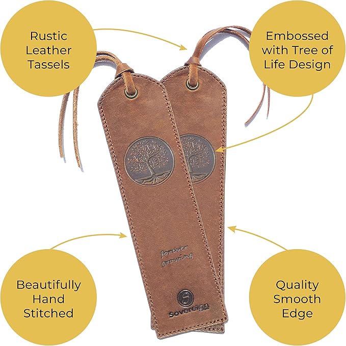 Tree of Life Leather Bookmark Handmade - 2 Genuine Leather Bookmarks for Men and Women with Unique Tree of Life Design - Perfect Book Lovers Gift for Bookworms and Readers