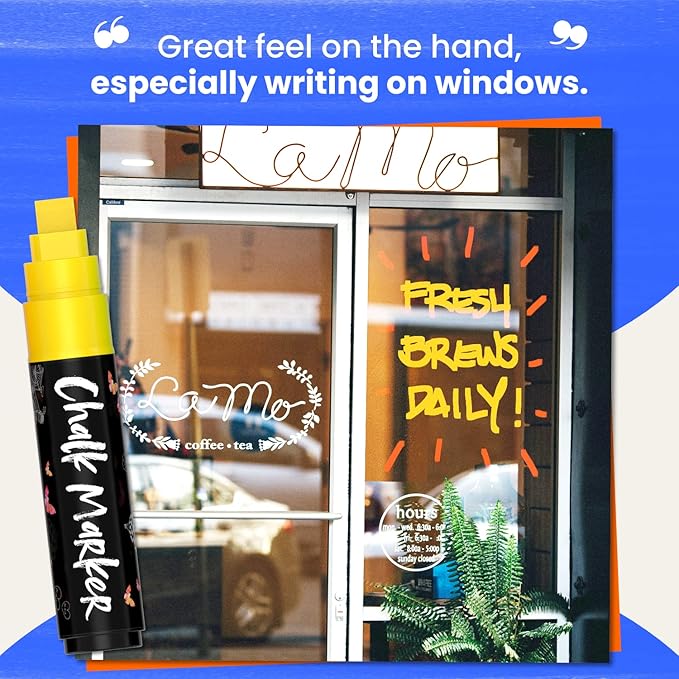 Chalkola Neon Car Window Markers - 10 Chalk Pens (with Gold, Silver) - 3 in 1 Nib, 10mm Jumbo Tip - Washable Liquid Chalk Markers for Blackboard, Chalkboard, Glass, Cars - Erasable Window Glass Pens