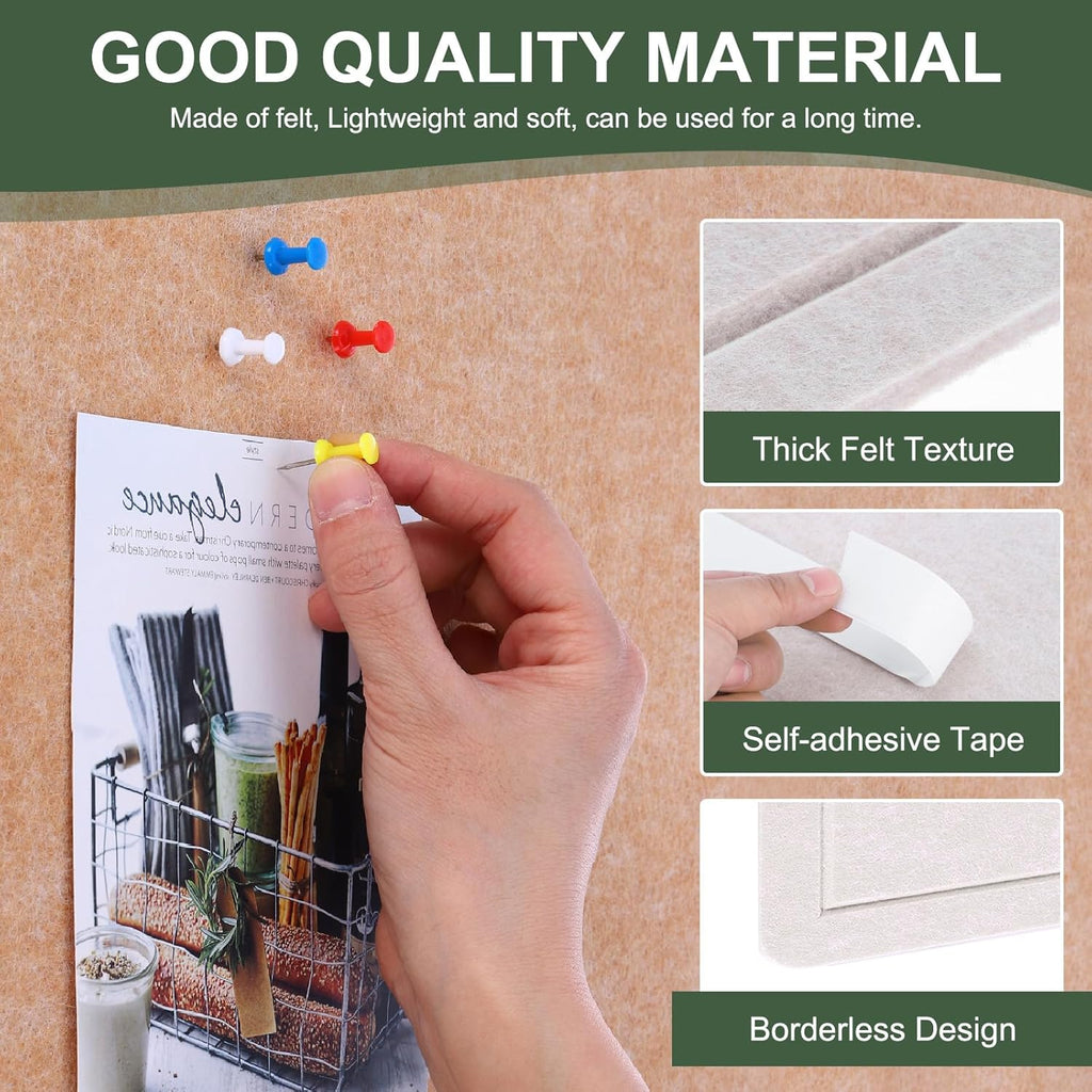 YOKIVE Felt Bulletin Board, 31.5 x 24 -Inch Foldable Decorative Pin Board Self Adhesive Felt Cork Board with 20 Pushpins, Great for Wall, Photo Display, Paste Note, Schedule(Light Camel)