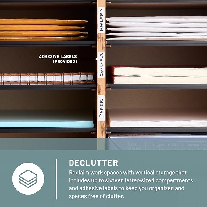 Safco Wooden Paper and Mail Organizer for Home Office and Classroom, Adjustable Shelves and Stackable