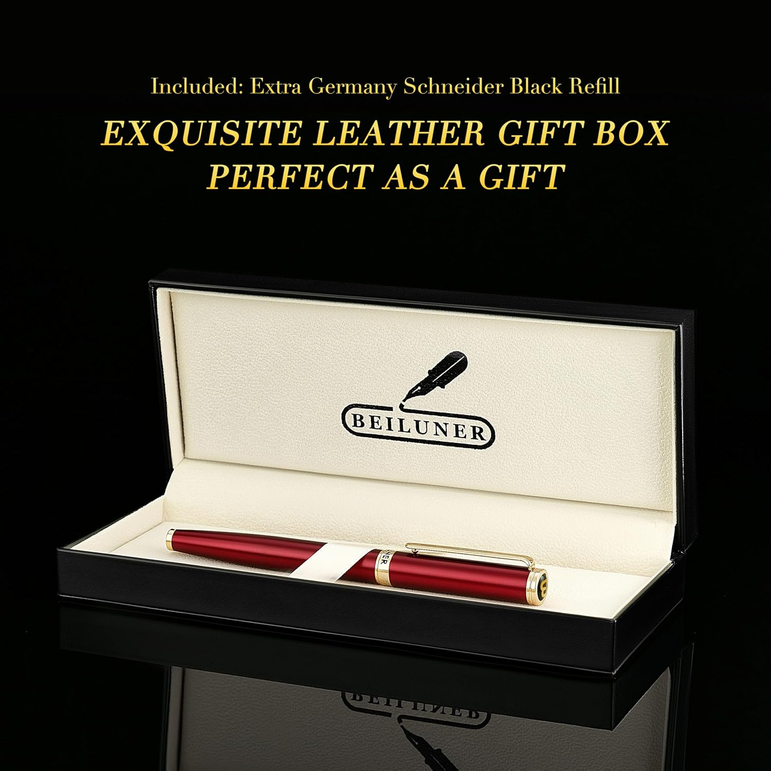 BEILUNER Luxury Rollerball Pen,24K Gold Trim,Noble and Elegant Designs,Schneider Ink Refill, Best Roller Ball Pen Gift Set for Men & Women, Professional, Executive Office, Nice Pens