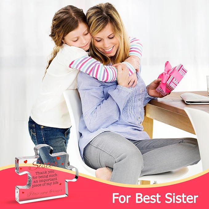 VELENTI Birthday Gifts for Sister - Engraved Acrylic Block Puzzle Sister Present - Cute Birthday Gifts from Sister,Paperweights Happy Birthday Sister Gift from Brother