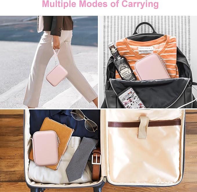 Canboc Carrying Case Compatible with Phomemo M02 Sticker Printer, Pocket Thermal Bluetooth Sticker Photo Maker Box for Thermal Paper, USB Cable, Pink (Case Only)