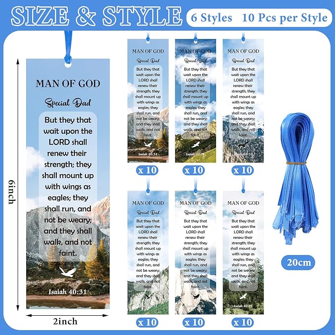 60 Pcs Man of God Bookmark Father's Day Bookmarks Isaiah 40: 31 VBS Exchange Gifts for Kids Adult Church School Classroom Prizes Party Favors