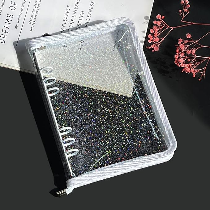 Multibey A5 Binder Cover Clear Soft PVC 6-Ring Binder Budget Evelopes System with Zipper Planner Organizer Refillable Notebook Journal Binder (White, A6)