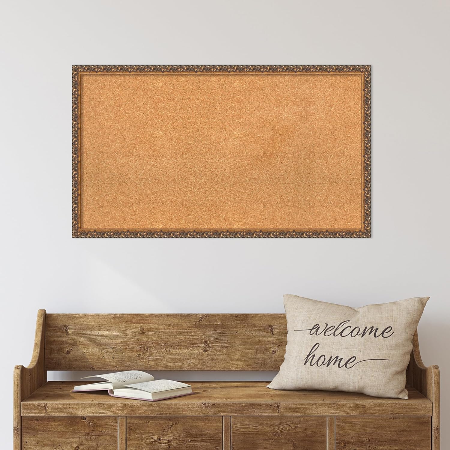 Amanti Art Natural Cork Board for Wall, 22x38 Vision Board with Bronze Frame, Large Corkboard Office Decor for Home Organization, Traditional Corkboard Pinboard to Display Items for Home Organization