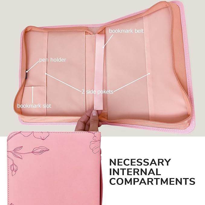 DEHITE Briefcase for Women – Leather Carrying Bag Large Size – | Fits Book 7 x 10.1 x 1.9 in | Pen Slots | Zippered Pocket | Premium Faux Leather | – Pink Christian Gifts Accessory