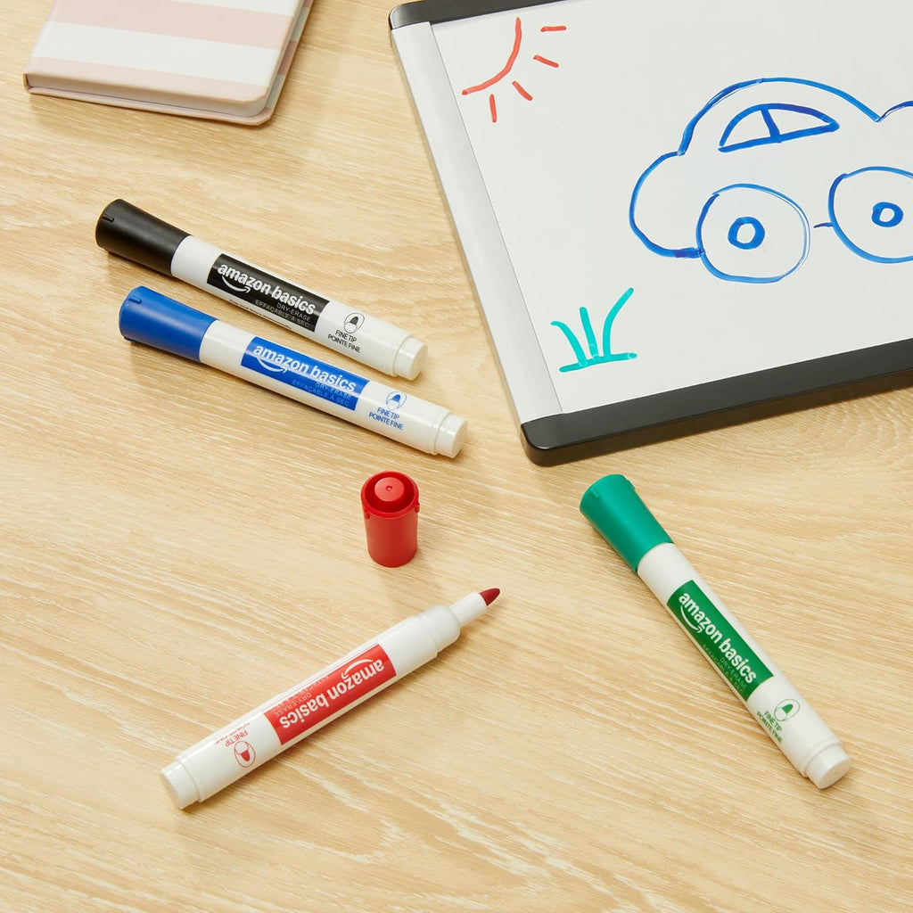 Amazon Basics Low-Odor Dry Erase Whiteboard Markers, Fine Tip, 4 Assorted Colors, 36 Count