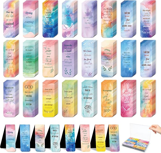 48 Piece Bible Verse Magnetic Bookmarks - Christian Scripture Inspirational Book Marks with Boxes - Religious Motivational Book Marker Prayer Page Clips for Women & Men Reading Gifts(Rainbow Style)