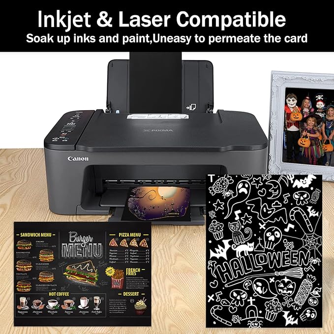 100 Sheets Black Cardstock 8.5 x 11 Thick Paper, Goefun 80lb Card Stock Printer Paper for Halloween, Invitations, Scrapbooking, Crafts, DIY Cards