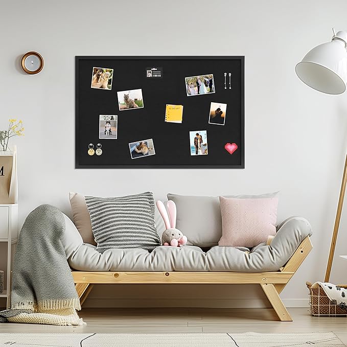 Cork Board with Linen Black,Bulletin Board 36"x24",Corkboards for Office Home School Message Board or Vision Board Decoration.