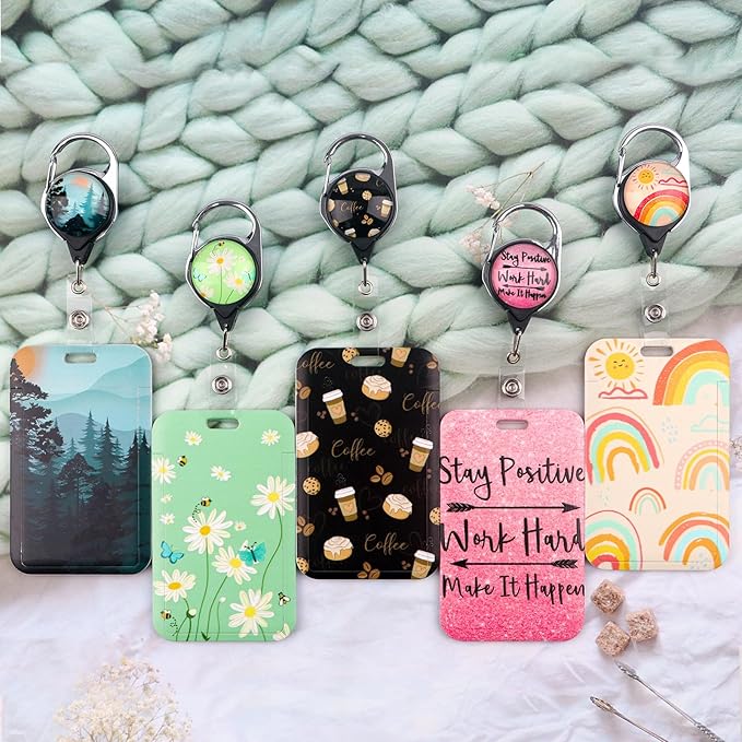 Green Lanyard Badge Holder Daisy Flowers Retractable Badge Reel Clip Cute Lanyard for Keys ID Badge for Women Teens Girls Teachers Aesthetic School ID Holder