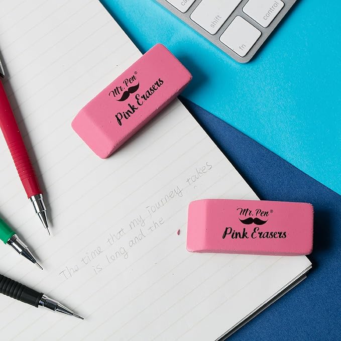 Mr. Pen- Pink Pencil Eraser, 48 Pack, Mr Pen Erasers for Pencils, Large Eraser, Block Erasers for School