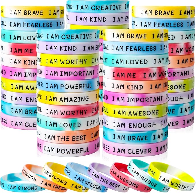 100 Pieces Students Inspirational Silicone Wristbands Motivational Quotes Rubber Bracelets for Kids Students Back to School Gifts (Swirl Colours)