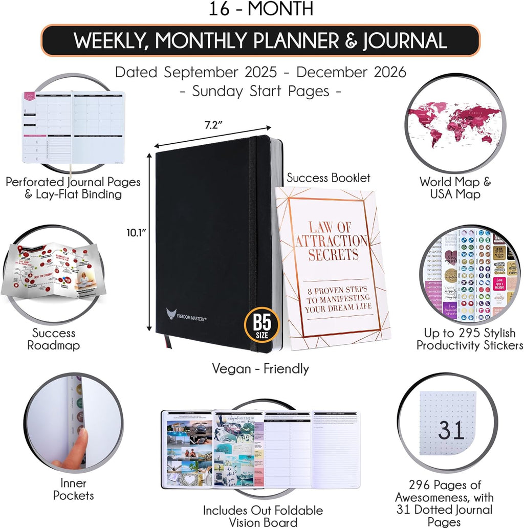 2025-2026 Planner Weekly and Monthly | 16-Month Life Planner to Increase Focus & Productivity | Reduce Overwhelm & Achieve Your Biggest Goals | Include Gift Box & Stickers | Sep 2025-Dec 2026