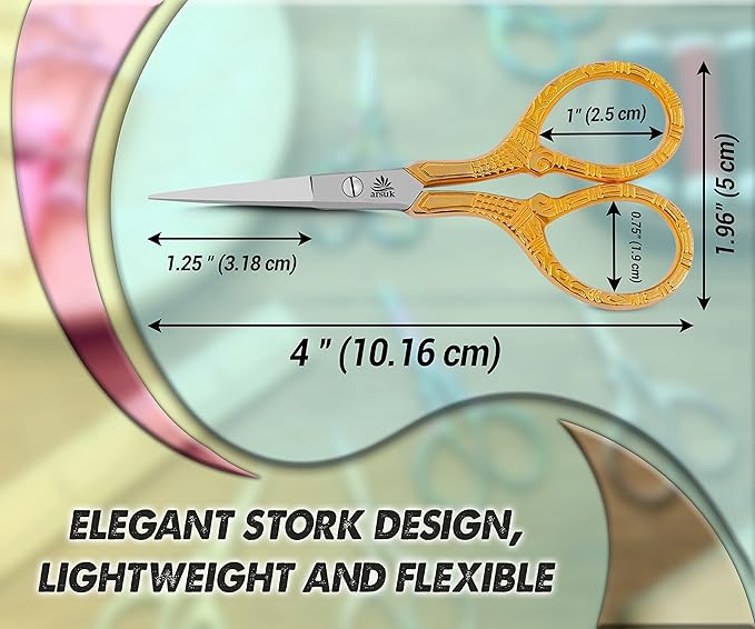 Embroidery Scissors Sewing Sharp Shears Fabric Crafting Scissor for Threading Art Home Crafts, Office Work, Stainless Steel Vintage Stork Style Safety Needlework Cross-Stitch Tailor Scissors