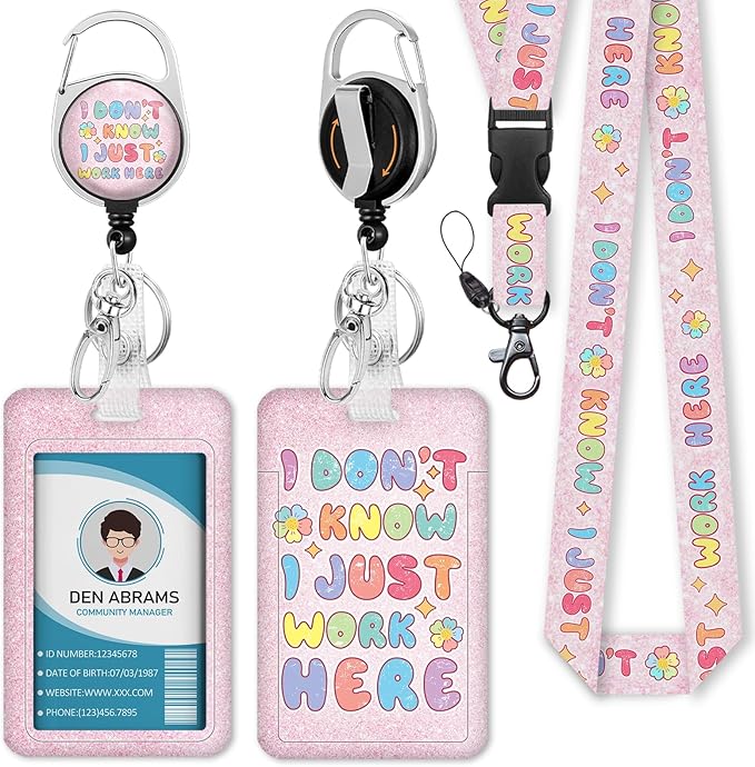 Lanyards for Id Badges, Cute Badge Holder with Retractable Reel Clip, Funny Work Name Tag Breakaway Keychain Lanyard Vertical ID Card Protector Case for Women Nurse Doctor Teacher Student