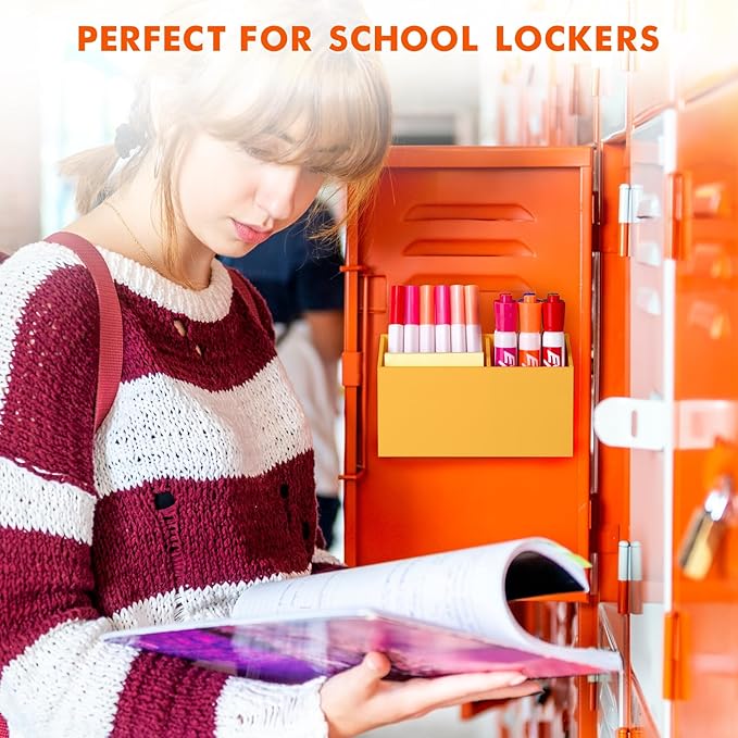 BEYGORM Magnetic Dry Erase Marker Holder for Whiteboard,Non-slip Acrylic Magnet Pen Holder for Fridge Refrigerator,Locker Organizer for Work,Locker Accessories,Pencil Cup for Desk(Orange)