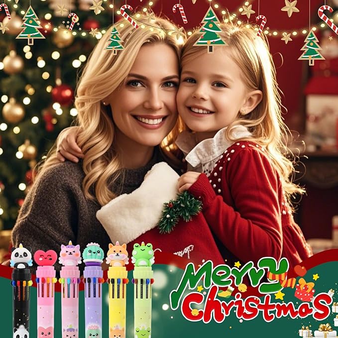 Multicolor Ballpoint Pen 0.7 mm, 10-in-1 Colored Pens Fine Point Retractable Cute Cartoon Animal Ballpoint Pens for Office School Students Kids Christmas Gift, 6 Pack