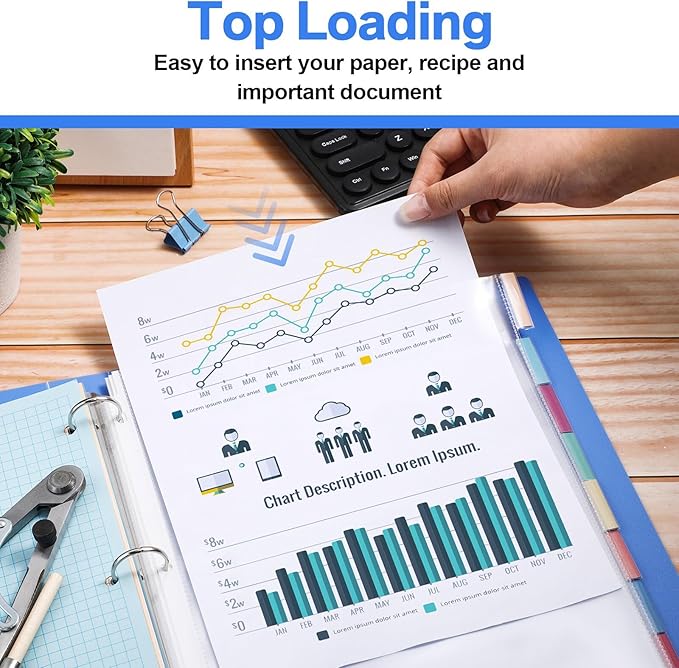 ReliThick 12 Set of 96 Pack Clear Binder Sheet Protectors with 8 Tabs Sturdy Binder Sheet Protectors for 3 Ring Plastic Page Insertable Index Divider, 8.5 x 11 Inch