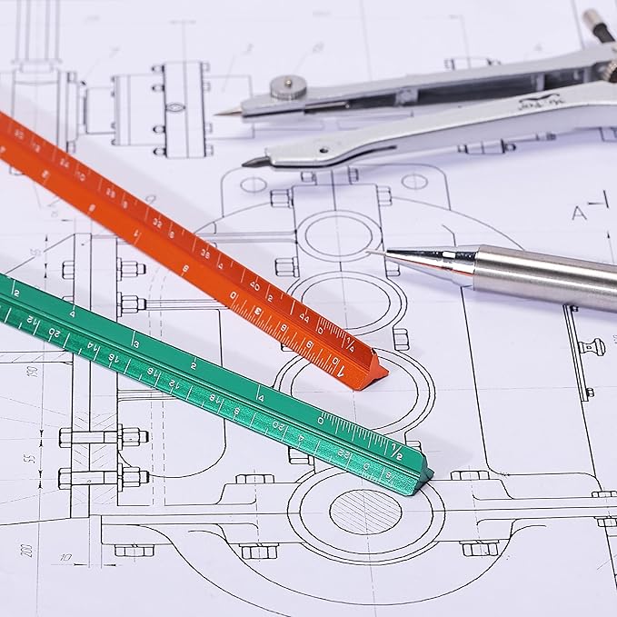 Mr. Pen- Small Architectural Scale Ruler, Aluminium, 6 Inch, 2 Pack, Green and Orange, Pocket Size Ruler, Triangle Ruler, Metal Ruler Set, Architect Scale Ruler for Blueprints