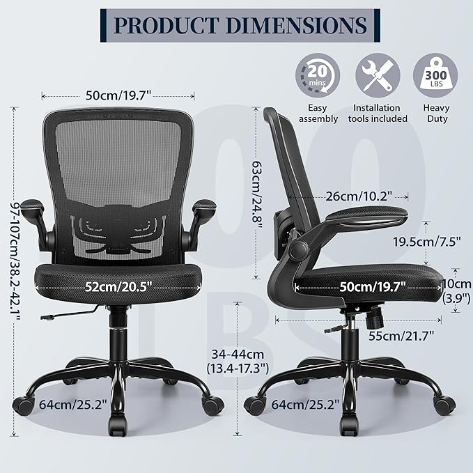 FelixKing Office Chair, Ergonomic Desk Chair with Adjustable Height and Lumbar Support Swivel Lumbar Support Desk Computer Chair with Flip up Armrests for Conference Room (Black)