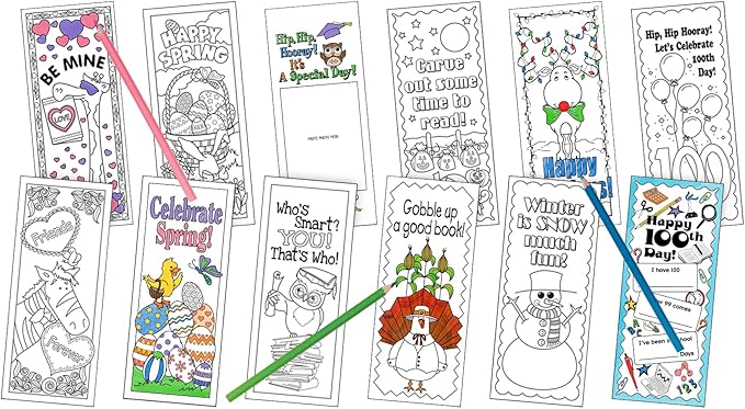 BARKER CREEK Bookmark Set, Color Me! Celebrate The Year Bookmark, Celebrate the Seasons and Special Occassions with this Set of 360 Bookmarks (30 Each of 12 Designs), Designed to be Colored (3575)