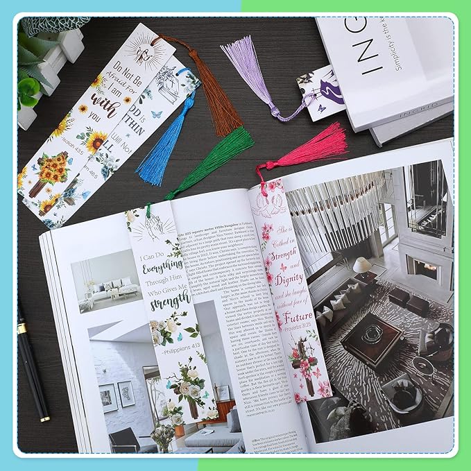 20 Pcs Bible Verses Bookmarks Christian Gifts for Women Inspirational Scripture Bookmarks with Tassel Motivational Cross Flower Bookmarks for Women Girls Book Lover Birthday Graduation Religious Gift