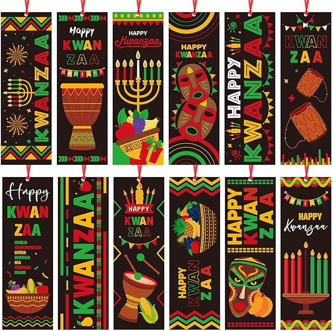 240 Pcs Kwanzaa Bookmarks with Ribbon Happy Kwanzaa Double Sided Page Markers African Traditional Heritage Reading Accessories for Book Lovers Kwanzaa Holiday Party Festival Celebrates