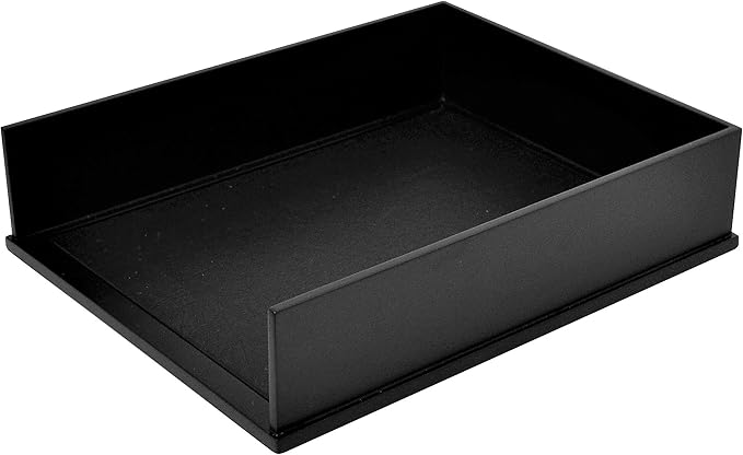Victor 1142-5 Midnight Black Collection Front Load Letter Tray, Matte Black Paint with Faux Leather Tray Pad for a Professional Look