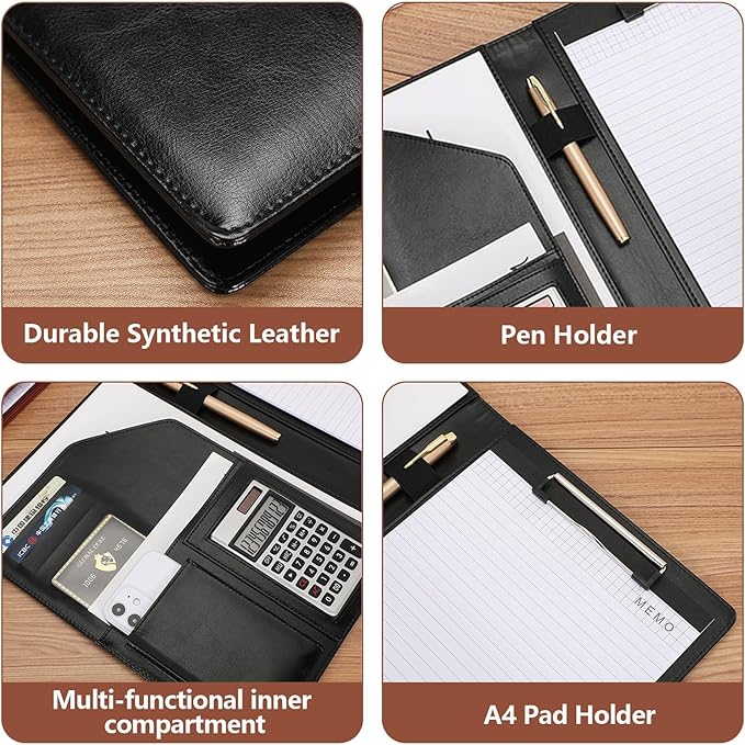 Personalized Padfolio - Customized Leather Portfolio with Logo or Text - Professional Business Portfolio with A4/US Letter Writing Pad Holder for Resumes and Interviews, Pink