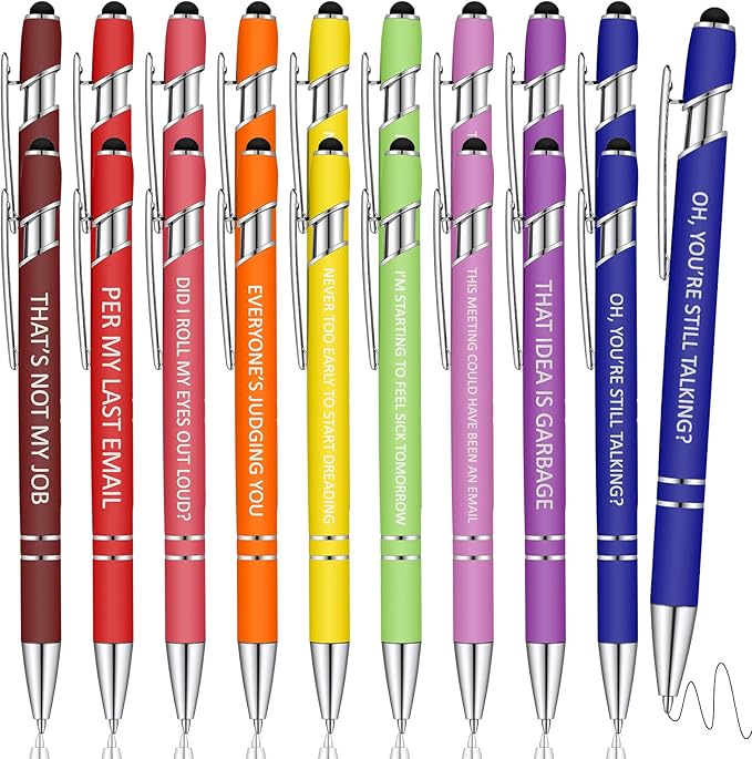 Eersida 20 Pcs Snarky Office Pens Funny Insulting Pens Arcastic Negative Quotes Ballpoint Macaron Touch Stylus for Office, Black Ink