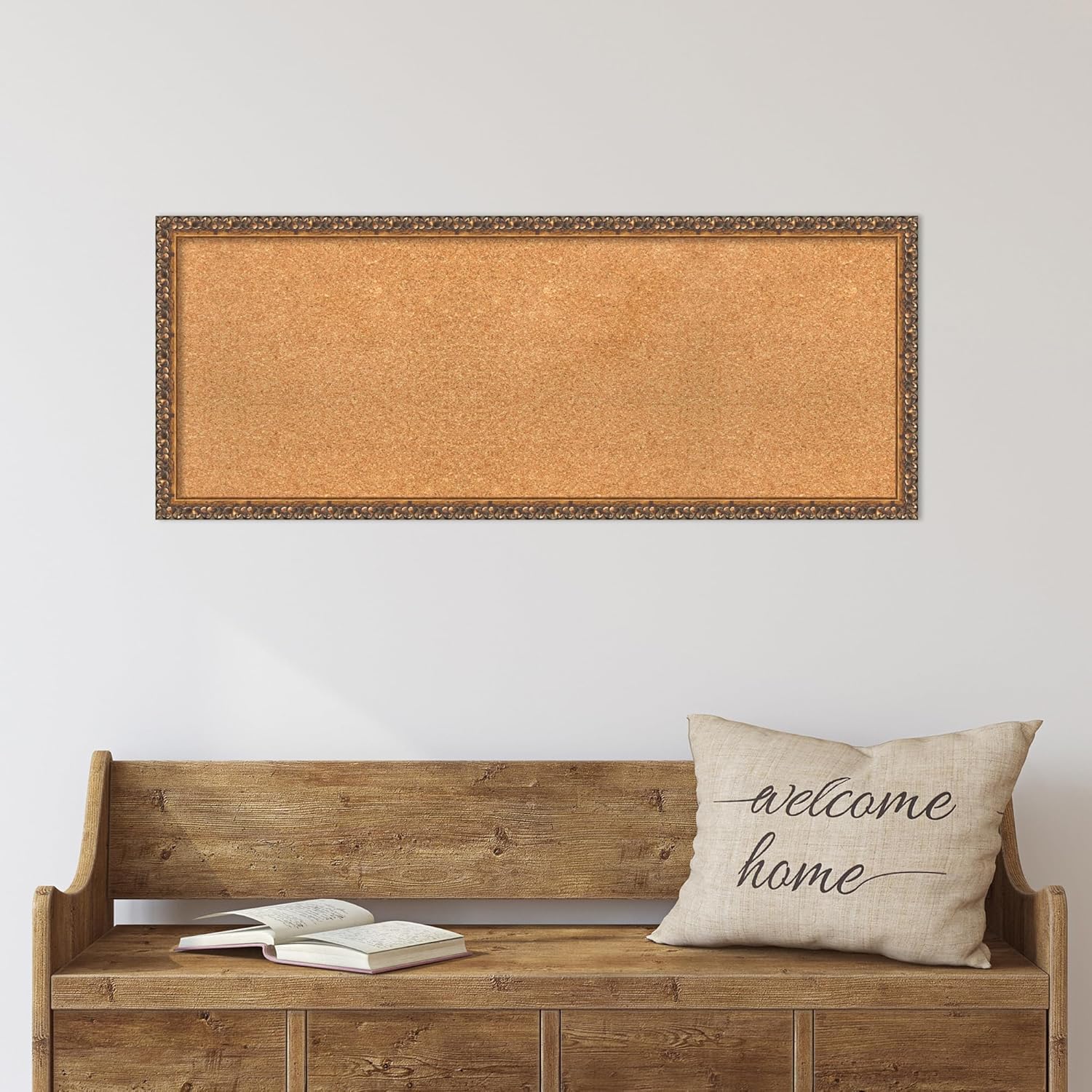 Amanti Art Natural Cork Board for Wall, 16x40 Vision Board with Bronze Frame, Medium Corkboard Office Decor for Home Organization, Traditional Corkboard Pinboard to Display Items for Home