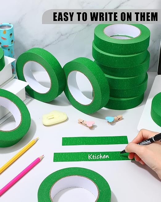 Fainne Green Painters Masking Tape Bulk 1 Inch x 55 Yard, General Purpose Paint Band Removable Adhesive Tape Multi Surface Roll for Painting Labeling School Supplies(20 Pcs)